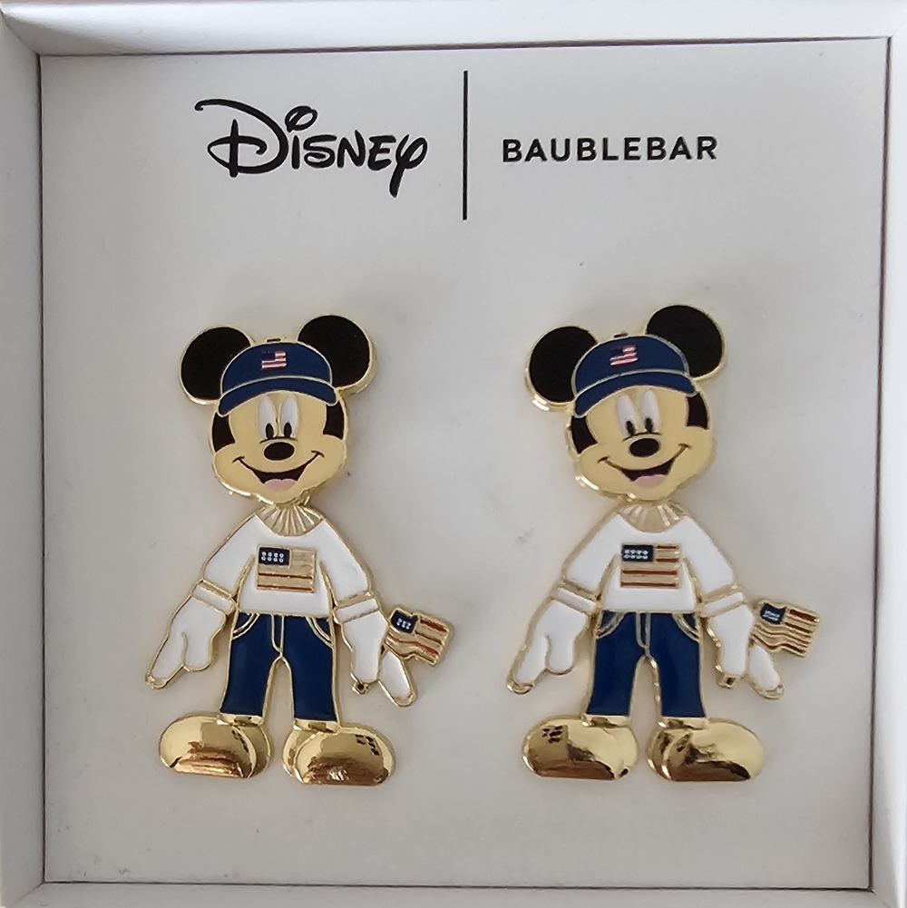 NWT Disney x BaubleBar Mickey Mouse Americana Patriotic USA Flag Earrings